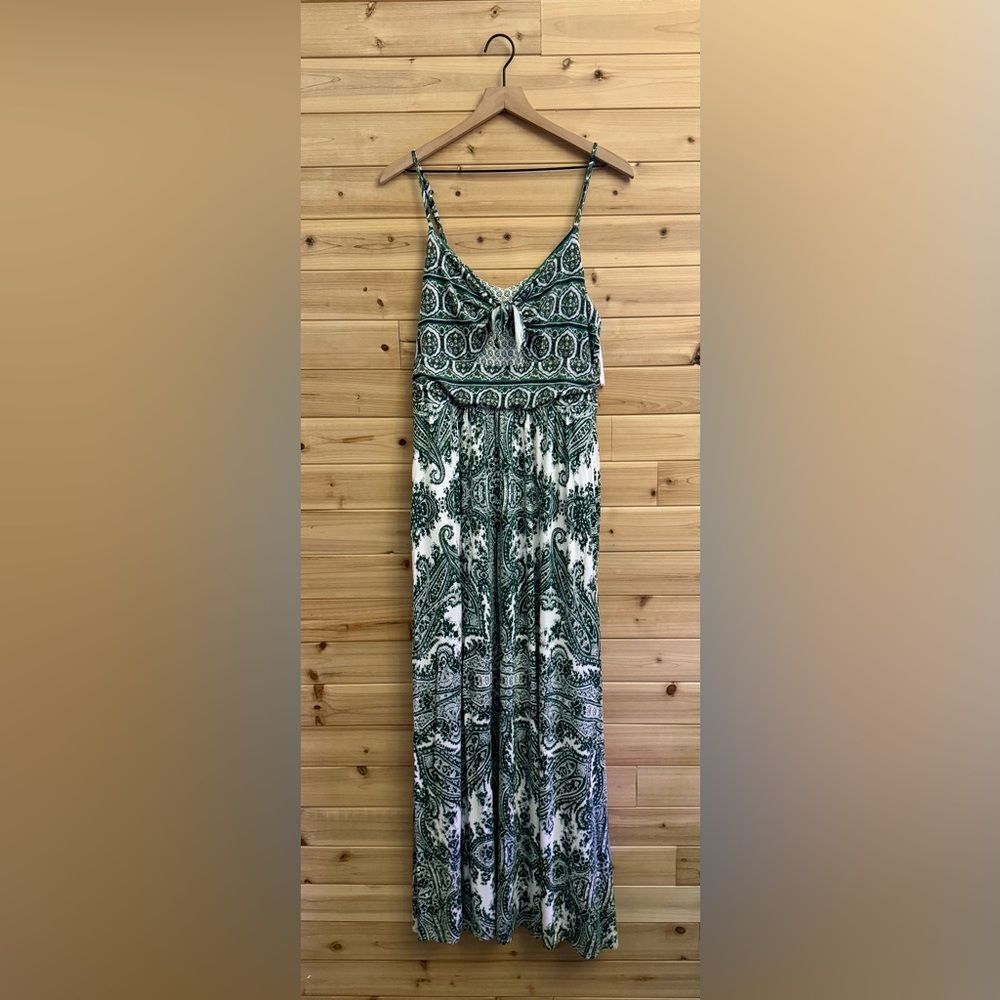 Moulinette Soeurs Green and White Paisley Spaghetti-Strap Maxi